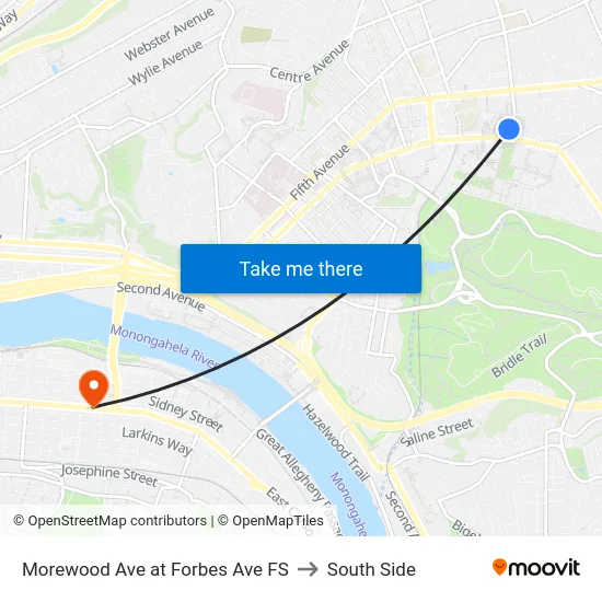 Morewood Ave at Forbes Ave FS to South Side map
