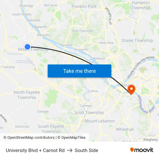 University Blvd + Carnot Rd to South Side map