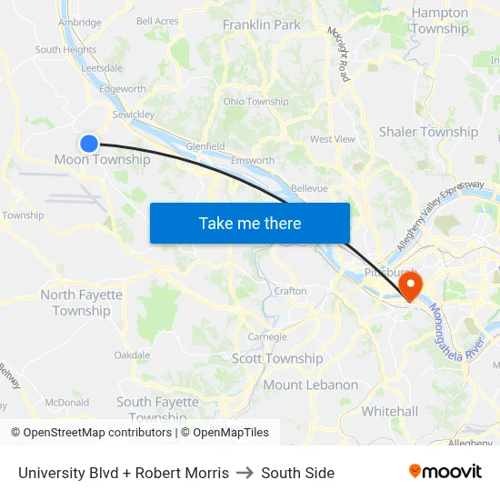 University Blvd + Robert Morris to South Side map