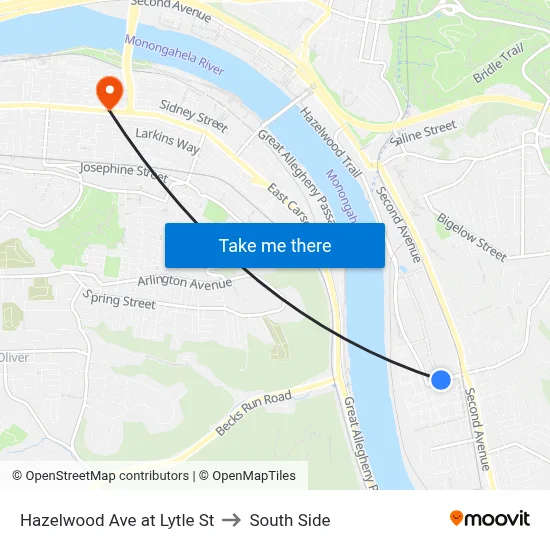 Hazelwood Ave at Lytle St to South Side map