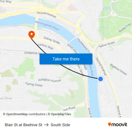 Blair St at Beehive St to South Side map