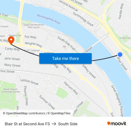 Blair St at Second Ave FS to South Side map