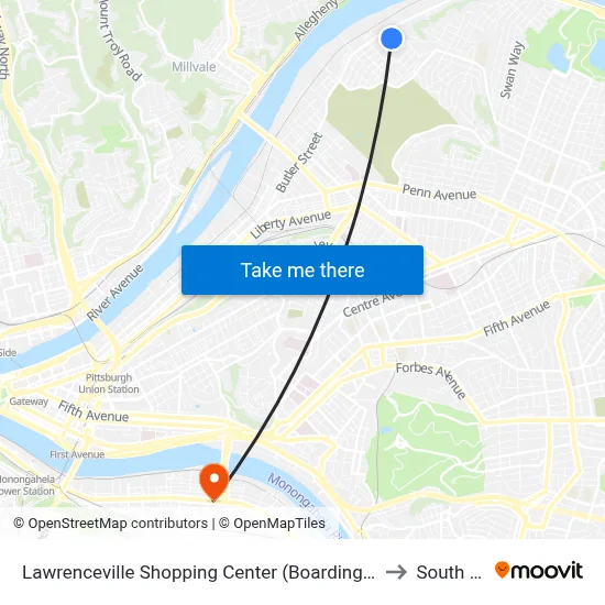Lawrenceville Shopping Center (Boarding Stop-Shelter) to South Side map