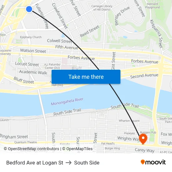 Bedford Ave at Logan St to South Side map