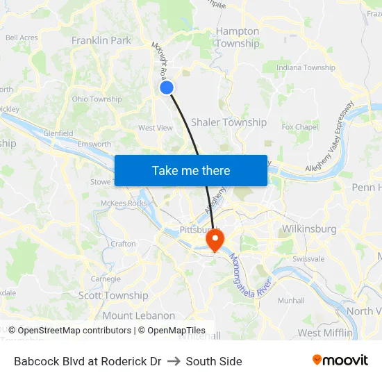 Babcock Blvd at Roderick Dr to South Side map