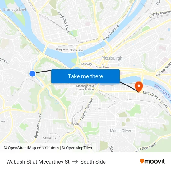 Wabash St at Mccartney St to South Side map