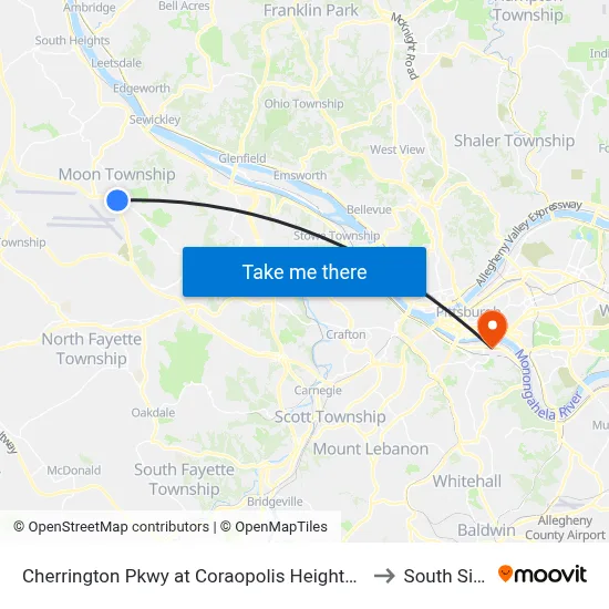 Cherrington Pkwy at Coraopolis Heights Rd to South Side map