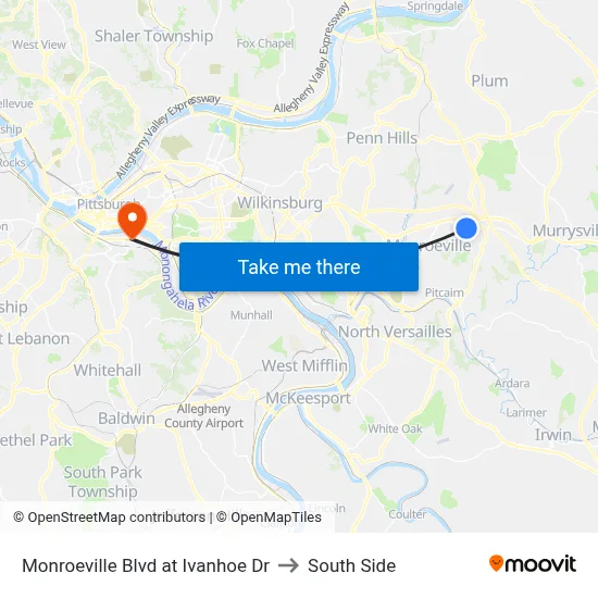 Monroeville Blvd at Ivanhoe Dr to South Side map