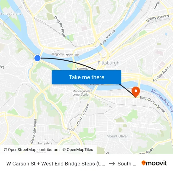 W Carson St + West End Bridge Steps (Underpass) to South Side map