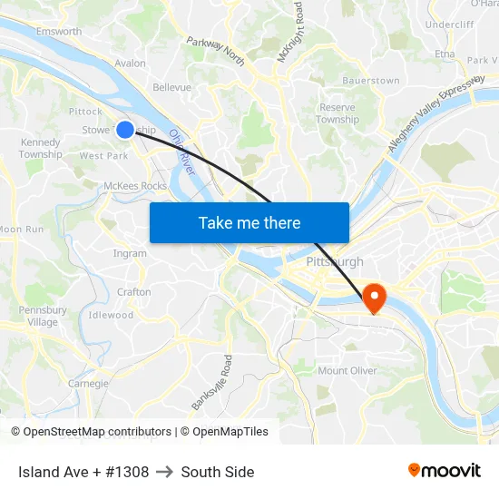 Island Ave + #1308 to South Side map