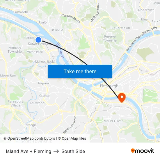 Island Ave + Fleming to South Side map