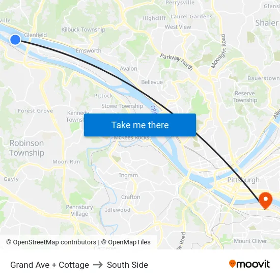 Grand Ave + Cottage to South Side map
