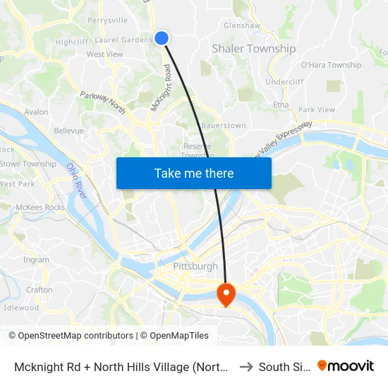 Mcknight Rd + North Hills Village (North Ent) to South Side map