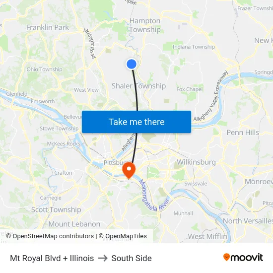Mt Royal Blvd + Illinois to South Side map