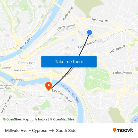 Millvale Ave + Cypress to South Side map