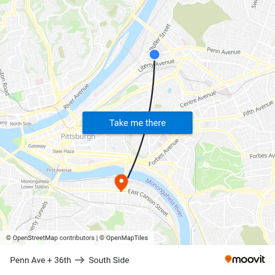 Penn Ave + 36th to South Side map