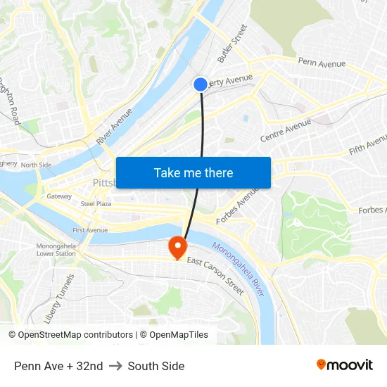Penn Ave + 32nd to South Side map