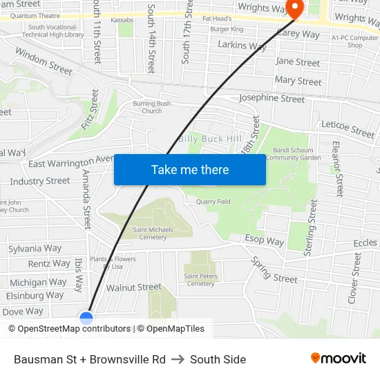 Bausman St + Brownsville Rd to South Side map