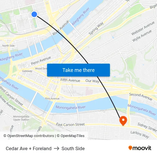 Cedar Ave + Foreland to South Side map
