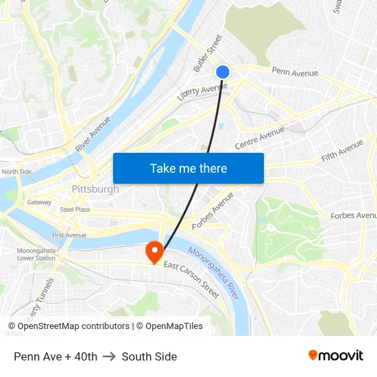 Penn Ave + 40th to South Side map