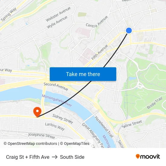 Craig St + Fifth Ave to South Side map