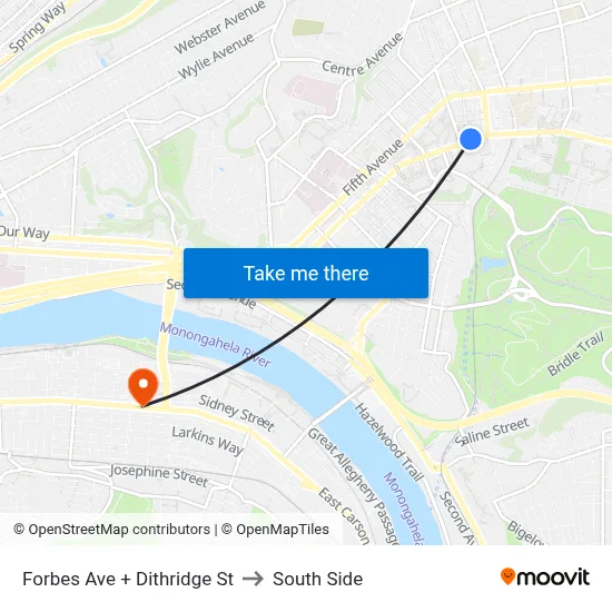 Forbes Ave + Dithridge St to South Side map