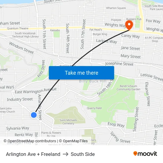 Arlington Ave + Freeland to South Side map