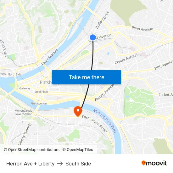 Herron Ave + Liberty to South Side map