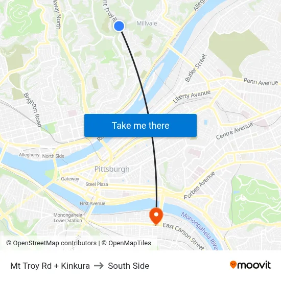 Mt Troy Rd + Kinkura to South Side map