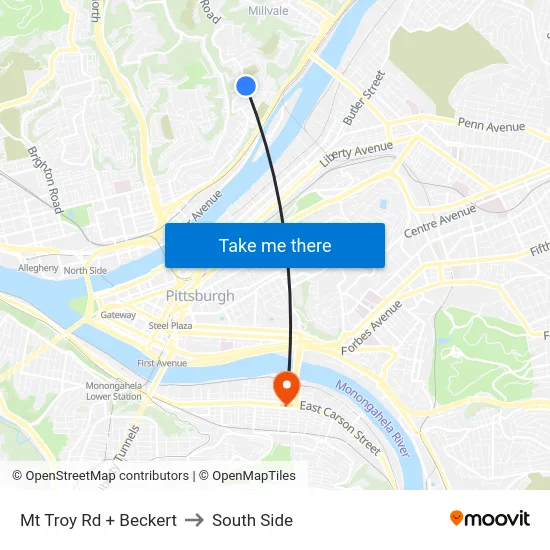 Mt Troy Rd + Beckert to South Side map