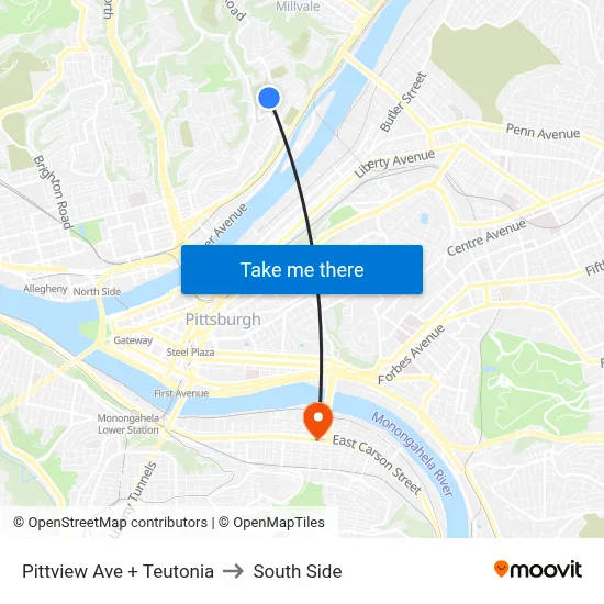 Pittview Ave + Teutonia to South Side map