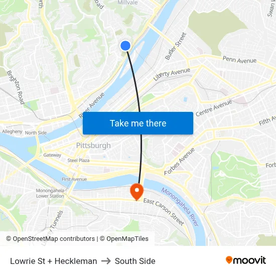 Lowrie St + Heckleman to South Side map