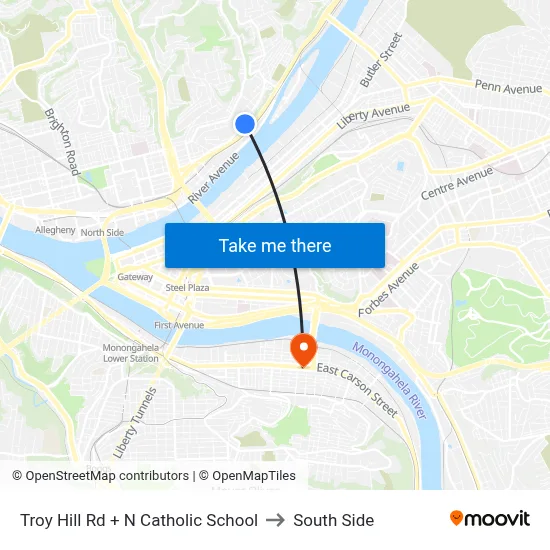 Troy Hill Rd + N Catholic School to South Side map