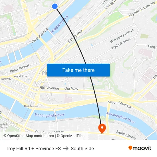 Troy Hill Rd + Province FS to South Side map