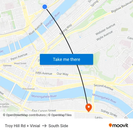 Troy Hill Rd + Vinial to South Side map