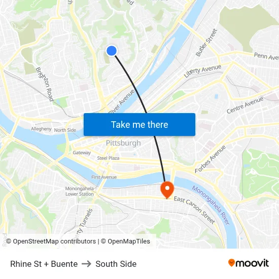 Rhine St + Buente to South Side map