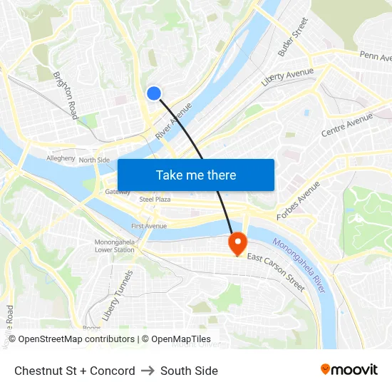 Chestnut St + Concord to South Side map