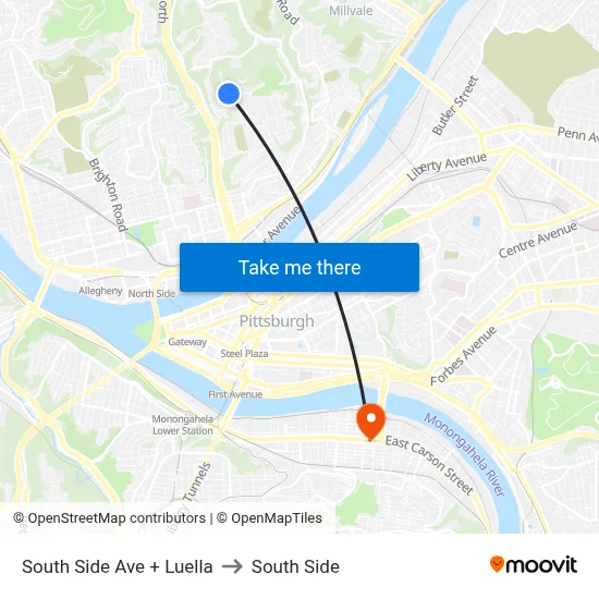 South Side Ave + Luella to South Side map