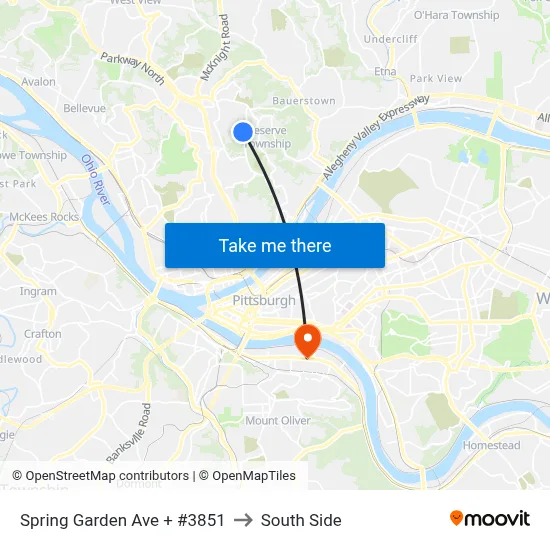 Spring Garden Ave + #3851 to South Side map