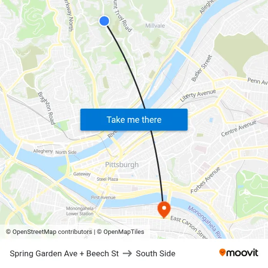 Spring Garden Ave + Beech St to South Side map