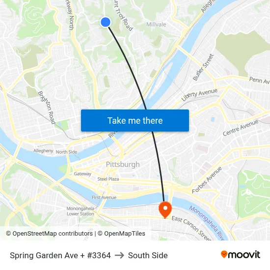 Spring Garden Ave + #3364 to South Side map