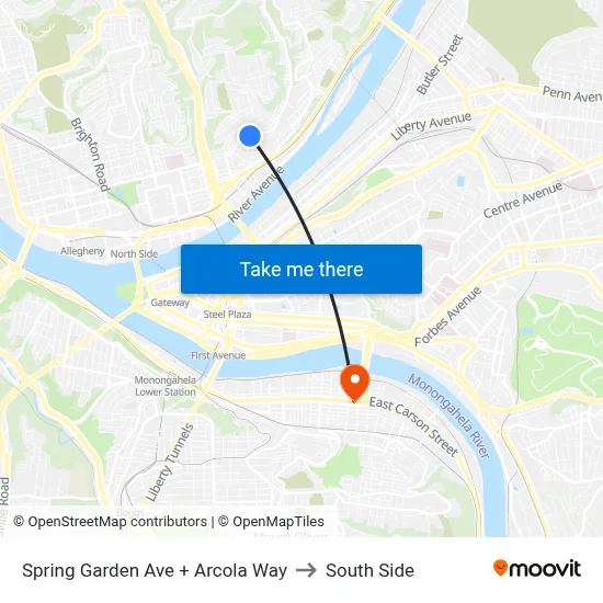 Spring Garden Ave + Arcola Way to South Side map
