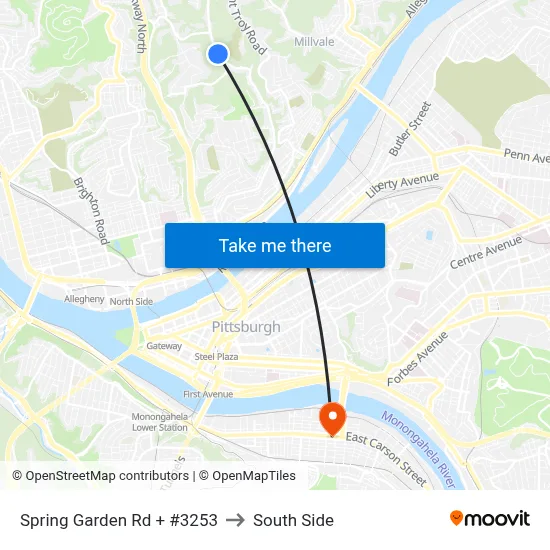 Spring Garden Rd + #3253 to South Side map