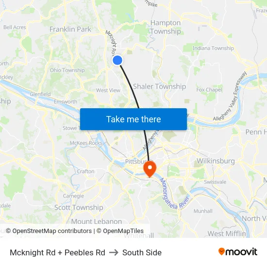 Mcknight Rd + Peebles Rd to South Side map