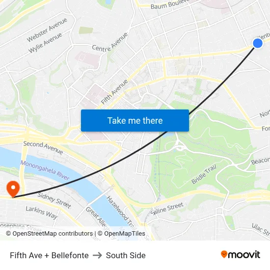 Fifth Ave + Bellefonte to South Side map