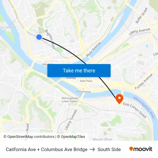 California Ave + Columbus Ave Bridge to South Side map