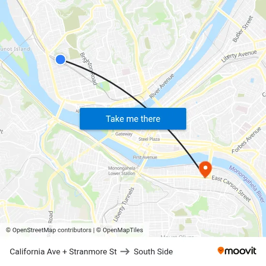 California Ave + Stranmore St to South Side map