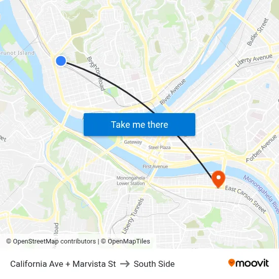 California Ave + Marvista St to South Side map