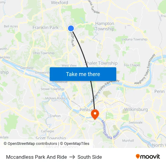 Mccandless Park And Ride to South Side map