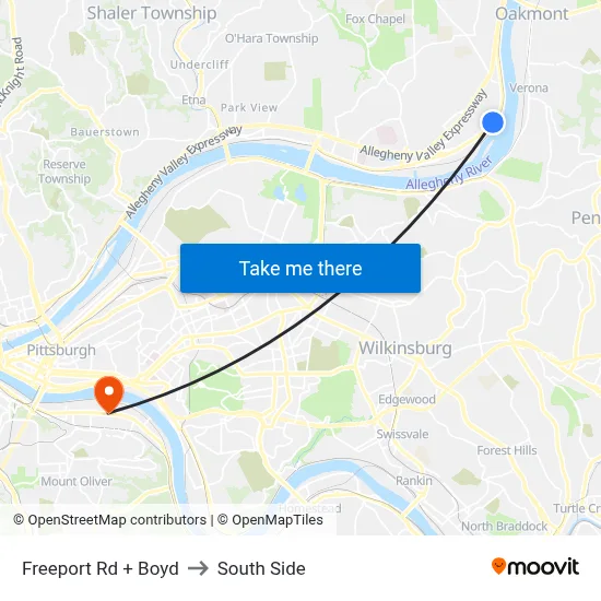 Freeport Rd + Boyd to South Side map